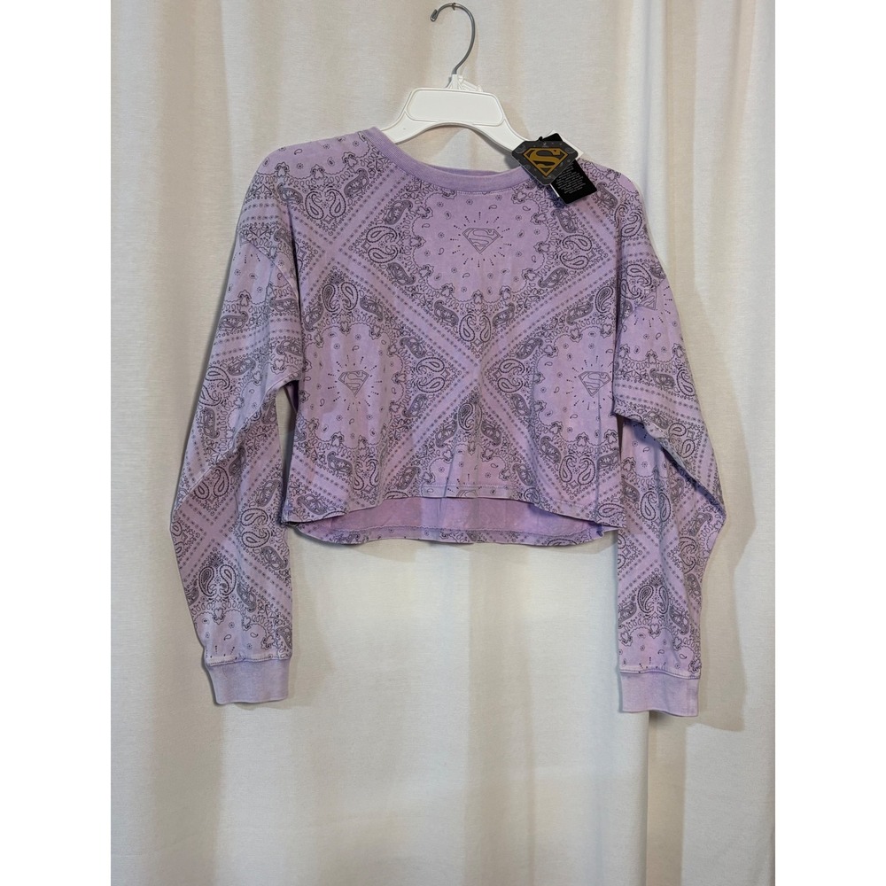 Cotton On Kids Superman Paisley Bandana Cropped Long Sleeve Top Purple 15-16